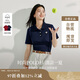 茵曼正肩純色女裝polo領(lǐng)針織短袖t恤春夏季休閑百搭上衣 藏青色 M