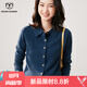 牧什 山羊絨開衫女士羊絨衫外套女純色POLO領(lǐng)針織羊絨襯衫新款QA2426 海藻藍(lán) 2XL