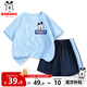 巴布豆男童運動(dòng)套裝2025夏季新款兒童速干透氣衣服涼感寬松吸汗帥氣童裝 藍 巴布友好標X 150
