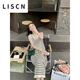 LISCN復古慵懶風(fēng)條紋無(wú)袖針織連衣裙女春夏季寬松顯瘦百搭中長(cháng)款背心裙 針織條紋 均碼