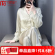 莫代爾2025新款水光綢睡衣女春夏季冰絲薄款印花長袖高級感家居服套裝 綠影竹林 商柜品質(zhì) 7A軟絲 L 建議100-120斤