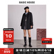 BASIC HOUSE/百家好2024秋季新款黑色羊毛大衣氣質(zhì)赫本風(fēng)中長(zhǎng)款百搭毛呢外套 黑色 S