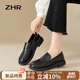 ZHR單鞋女英倫風(fēng)皮鞋女軟平底百搭經(jīng)典樂福鞋女套腳女鞋 BK10F 黑38