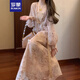 羅蒙（ROMON）新中式國風(fēng)套裝女時尚胖mm盤扣開衫背心碎花半身裙氣質(zhì)旗袍三件套 三件套裝 L (建議120-140斤)