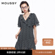 moussy 女裝新品V領(lǐng)荷葉邊茶歇裙碎花連衣裙女028HSZ30-1811 025花紋黑色 S 00001