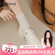 達芙妮黑色小皮鞋女2024新款夏秋季粗跟單鞋女系帶復(fù)古軟底英倫風樂福鞋 米白色【亮面系列】 40
