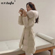 她芙（tafu）品牌女裝羽絨服女中長(cháng)款2025冬季新款修身保暖狐貍大毛領(lǐng)連帽外套 乳白色 M