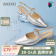 百思圖25夏通勤尖頭粗跟后空女涼鞋BN956BH5 銀色 37