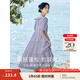 茵曼（INMAN）七七同款連衣裙2025夏女裝新款田園純棉提花方領(lǐng)A字泡泡袖蛋糕裙 紫色 M