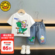 G.DUCKKIDS小黃鴨聯(lián)名兒童奧特曼衣服套裝男童夏裝寶寶短袖t恤牛仔褲兩件套 白色恐龍奧特曼套裝 120 尺碼5~6歲【110-120cm】