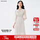 BUOUBUOU白月光2025春夏新品法式優(yōu)雅串珠刺繡蕾絲高腰連衣裙女 米白W81 S