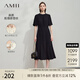 AMII2025夏優(yōu)雅度假風(fēng)木耳邊喇叭袖收腰連衣裙女露背小黑裙12542289 黑色 L