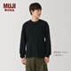 無(wú)印良品（MUJI） 男式 華夫格 亨利領(lǐng) 長(cháng)袖T恤 男士打底衫男款純棉 秋季 黑色 M 170/92A