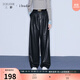 三彩2025冬季新款皮質(zhì)休閑長(cháng)褲PU寬松闊腿褲摩登女 經(jīng)典黑 L 165/72A