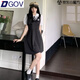 DGOV2025夏季新款小黑裙女生穿搭學(xué)院風(fēng)假兩件感法式連衣裙子 短款連衣裙 L 【建議100-110斤】