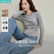 茵曼萊賽爾羊毛捏褶T恤2026秋女裝新款疊穿內搭修身打底衫 花灰色1 S