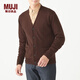 無印良品 MUJI 男式 美利奴羊毛 高針距 V領(lǐng)開衫 M9AA023 棕色 L