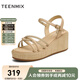 天美意一字帶涼鞋商場(chǎng)同款交叉條帶坡跟百搭女鞋2025夏新款COO10BL5 杏色 36