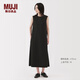 無印良品（MUJI）女式易干彈力泡泡紗無袖連衣裙女裝裙子長裙25年夏季連身裙 黑色 L （165/88A）