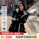 鴨鴨（YAYA）羽絨服女中長款2025冬季新款加厚連帽工裝撞色韓版派克服保暖外套 黑色 S