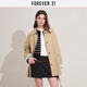 FOREVER21風(fēng)衣女2025年秋季新款條紋卷邊袖單排扣中長(cháng)款翻領(lǐng)外套女 卡其色 L