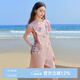 樂町甜美背帶褲夏季新款水洗全棉休閑短褲少女顯瘦小個子褲子 粉色（現(xiàn)貨） S