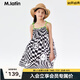 馬·拉丁（M.Latin）/童裝兒童連衣裙夏新款女大小童滿地圖案吊帶裙 黑色格 160cm