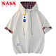 NASA XVVX官方聯(lián)名設計格子撞色連帽短袖T恤男士夏季潮流寬松休閑半袖衛衣 花灰 XL