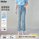 MsShe【面膜微喇牛仔褲】大碼女裝2025秋夏季胖mm顯瘦直筒七分褲子 牛仔淺藍(lán)色現(xiàn)貨 4XL