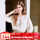 百圖betu女裝2025夏季新款襯衫七分袖麻料混紡插肩袖顯瘦襯衫2503T39 米白 M