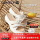 康莉（COMELY）一字拖鞋女夏季羊皮坡跟休閑防滑沙灘交叉帶時(shí)尚涼拖 米白色 38 