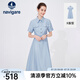 Navigare意大利小帆船連衣裙女士夏季短袖顯瘦百搭襯衫裙通勤時(shí)尚收腰長裙 邦迪藍(lán) L 碼