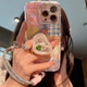 小莓介幻彩水波紋帶寶石支架適用iPhone16Pro手機殼15水鉆手繩蘋果14Pro輕奢13pm閃鉆鏡框12創(chuàng)意16保護套 幻彩水波紋殼+寶石支架+水鉆手繩 iPhone 16 pro