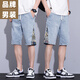 CK牛仔短褲男士夏款2025新款夏季松緊腰潮牌寬松直筒休閑五分褲中褲 DNS586淺藍色 M