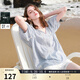 三彩2025夏季新款條紋繡花襯衣寬松流蘇系帶V領(lǐng)套頭衫女 天空藍(lán)條紋 M 160/84A