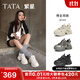 他她（TATA）加絨繁星厚底老爹鞋女鞋透氣增高運動鞋女休閑鞋新款 米白/淺灰（絨里） 36