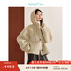 茵曼（INMAN）復(fù)古仿羊羔毛絨連帽外套2024冬季女裝新款皮毛一體加厚上衣 杏色 M