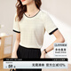 尚都比拉時(shí)尚撞色圓領(lǐng)上衣夏季百搭顯瘦短袖女裝 杏配黑 XL