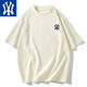 MLBNYWY&NY夏季高級滌綸圓領(lǐng)休閑短袖寬松爆款學(xué)院百搭上衣短款商務(wù)T恤 潮牌T恤-杏色 M 建議90-130斤