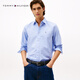 TOMMY HILFIGER【挺括牛津紡】男女商務(wù)休閑純色條紋情侶款長(zhǎng)袖襯衫外套 【小繡標(biāo)純色襯衫】-天藍(lán)色VP8 L （推薦：150-165斤）