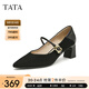 他她（TATA）粗跟瑪麗珍鞋女鞋高跟鞋女2025夏季新款皮鞋單鞋女XGM01AQ5 黑色 35