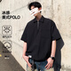 Homlean美式純色polo衫男春夏涼感透氣寬松休閑半拉鏈上衣Q52黑色2XL