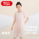 紅豆兒童睡衣女童睡裙女孩短袖家居服春夏薄款蠶絲公主裙Q3016淺粉160