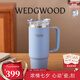 WEDGWOOD不銹鋼保溫杯高顏值咖啡杯便攜水杯陶瓷涂層茶杯保冷保熱隨行杯 浮雕玉石粉彩吸管杯-藍(lán)色888ml