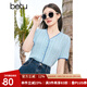 百圖betu女裝夏季新款撞色V領(lǐng)短款針織衫修身輕薄開(kāi)衫女2404T03 藍(lán)色 M