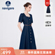 Navigare意大利小帆船短袖連衣裙女士夏季百搭A字裙時(shí)尚顯瘦復古牛仔長(cháng)裙 海軍藍 S 碼