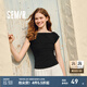 森馬（Semir）短袖T恤女短款純色顯瘦百搭2025夏新款緊身一字領(lǐng)上衣小性感 黑色90001 M