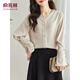 俞兆林V領(lǐng)假門(mén)襟設計浪漫荷葉袖長(cháng)袖襯衫時(shí)尚通勤休閑襯衣上衣 Y51S015