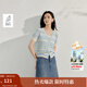 茵曼（INMAN）薄款彩虹冰絲條紋針織衫2025夏季女裝新款設計感短袖開(kāi)衫上衣 淺藍色 S