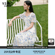 衣香麗影萊賽爾碎花連衣裙女2025夏季新款法式方領(lǐng)泡泡袖天絲裙子 藍色花料 S